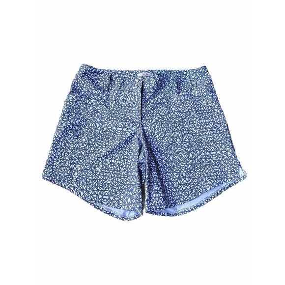 Adidas Golf Shorts Womens 6 Blue Geometric Print Activewear Stretch Pockets 7" - Picture 1 of 8